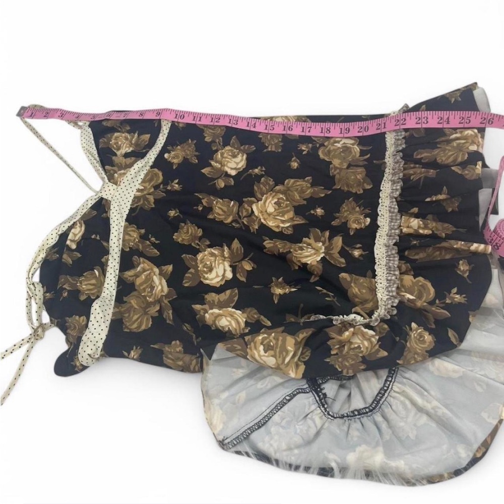 Betsey Johnson Black and Gold Floral Chemise Swim Coverup Slip Retro Vtg M - Picture 6 of 7